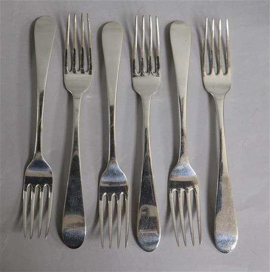 A set of six George III Scottish silver Old English pattern table forks, William Robertson, Edinburgh, 1794, 11.5 oz.